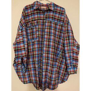 Urban Outfitters Bryce Plaid Button‎ Down Shirt Oversized Blue Red Size Small